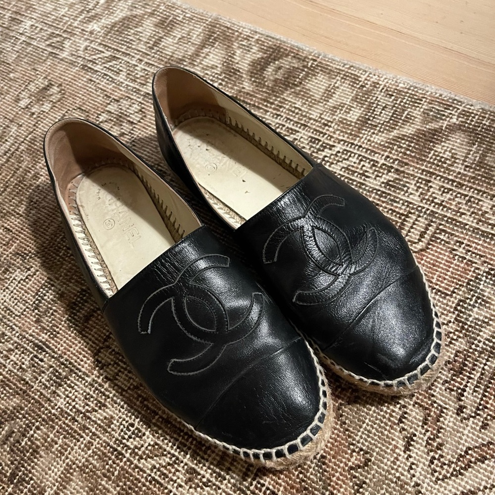 Black Leather Chanel Espadrilles